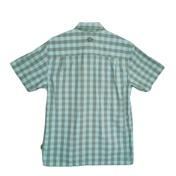 Howler Bros Men's S Aqua-Gray Plaid Button Up Shirt, Short Sleeves, Pockets - Picture 2 of 6